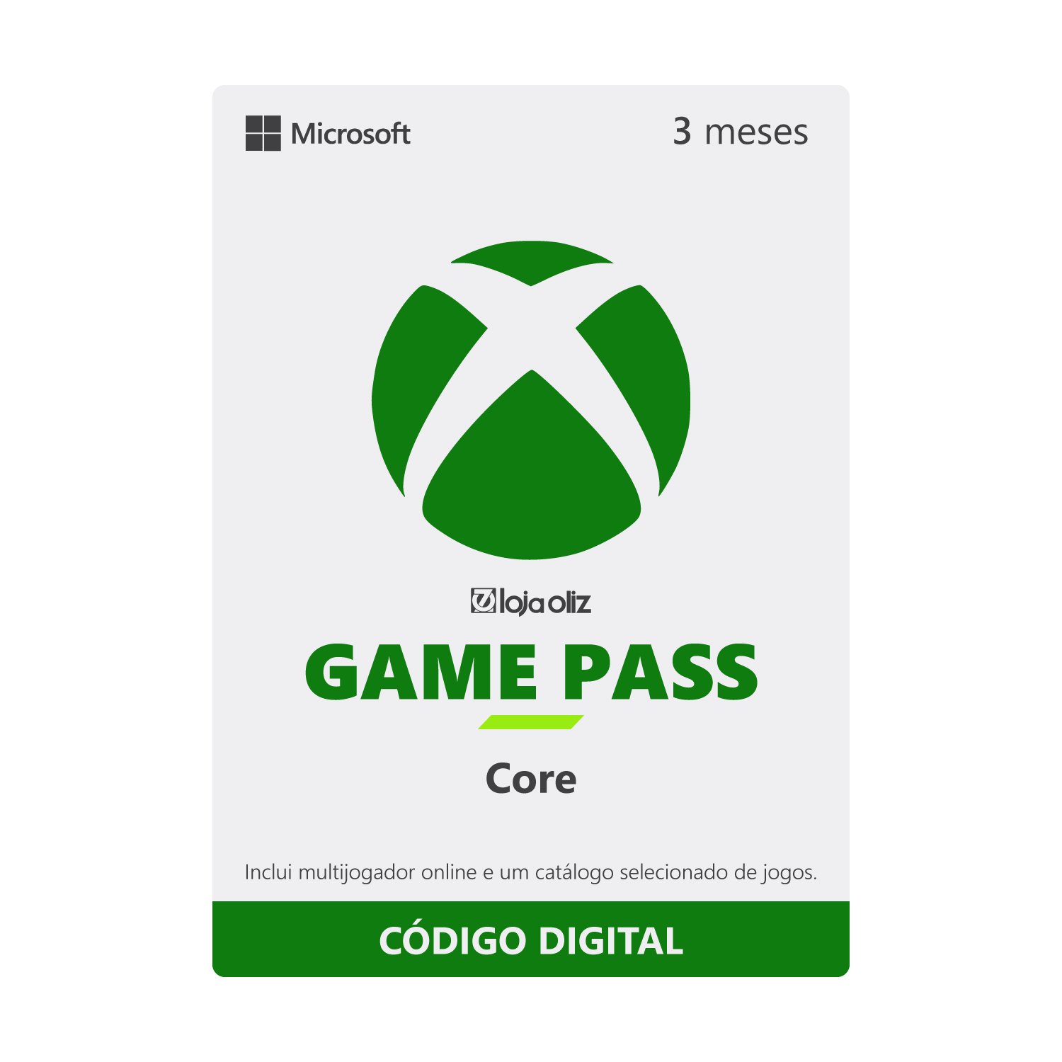 Gift Card Xbox Game Pass Core 3 Meses - Código Digital - Loja Oliz